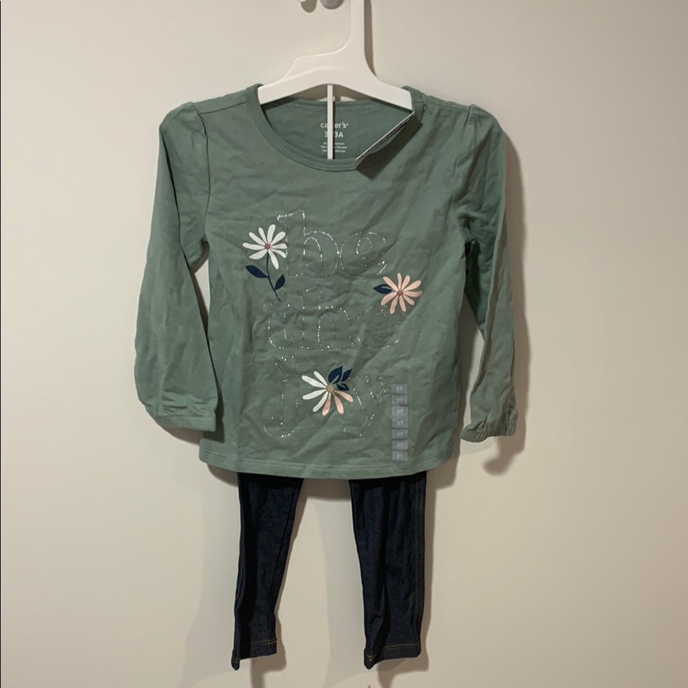 Carter's Green Long Sleeve Tee with Floral Embroidery